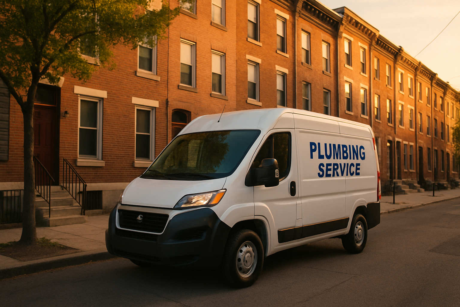 On Time Plumbing service van in a Philadelphia neighborhood